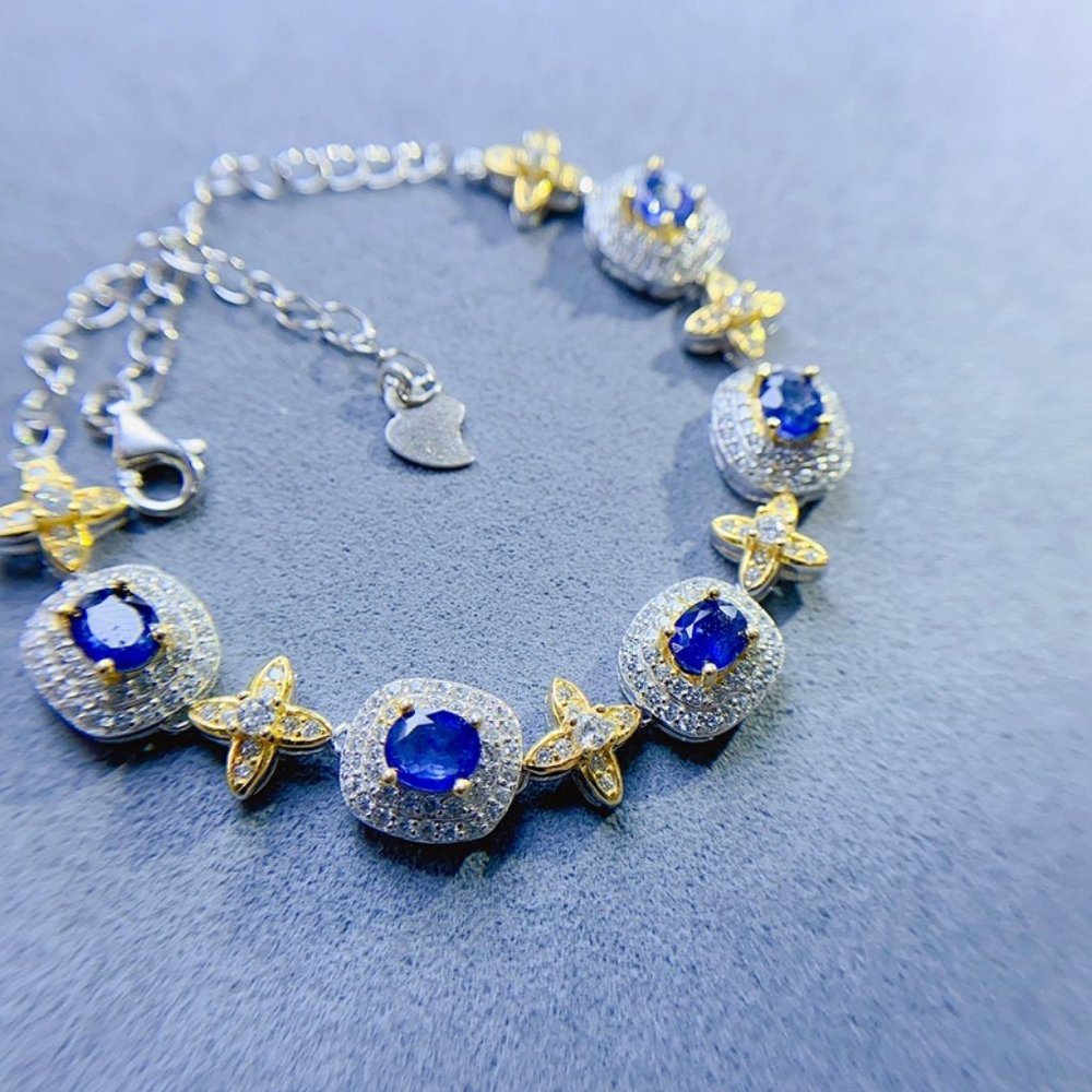 NEW 925 STERLING NATURAL BLUE SAPPHIRE BRACELET - Picture 2 of 5